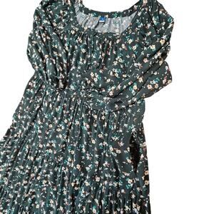 Old Navy Dress Women's X Long Sleeve Tiered Green  Floral Maxi  Cottagecore